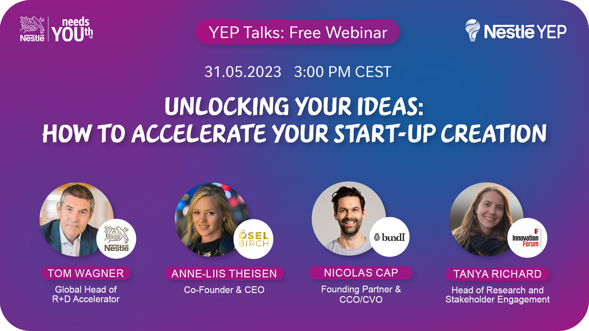 YEP Talk Free Webinar banner - How to Accelerate your Start-up Creation